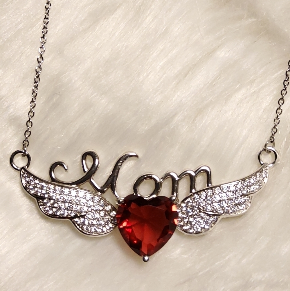 MOM 316L SS Ruby Heart Necklace